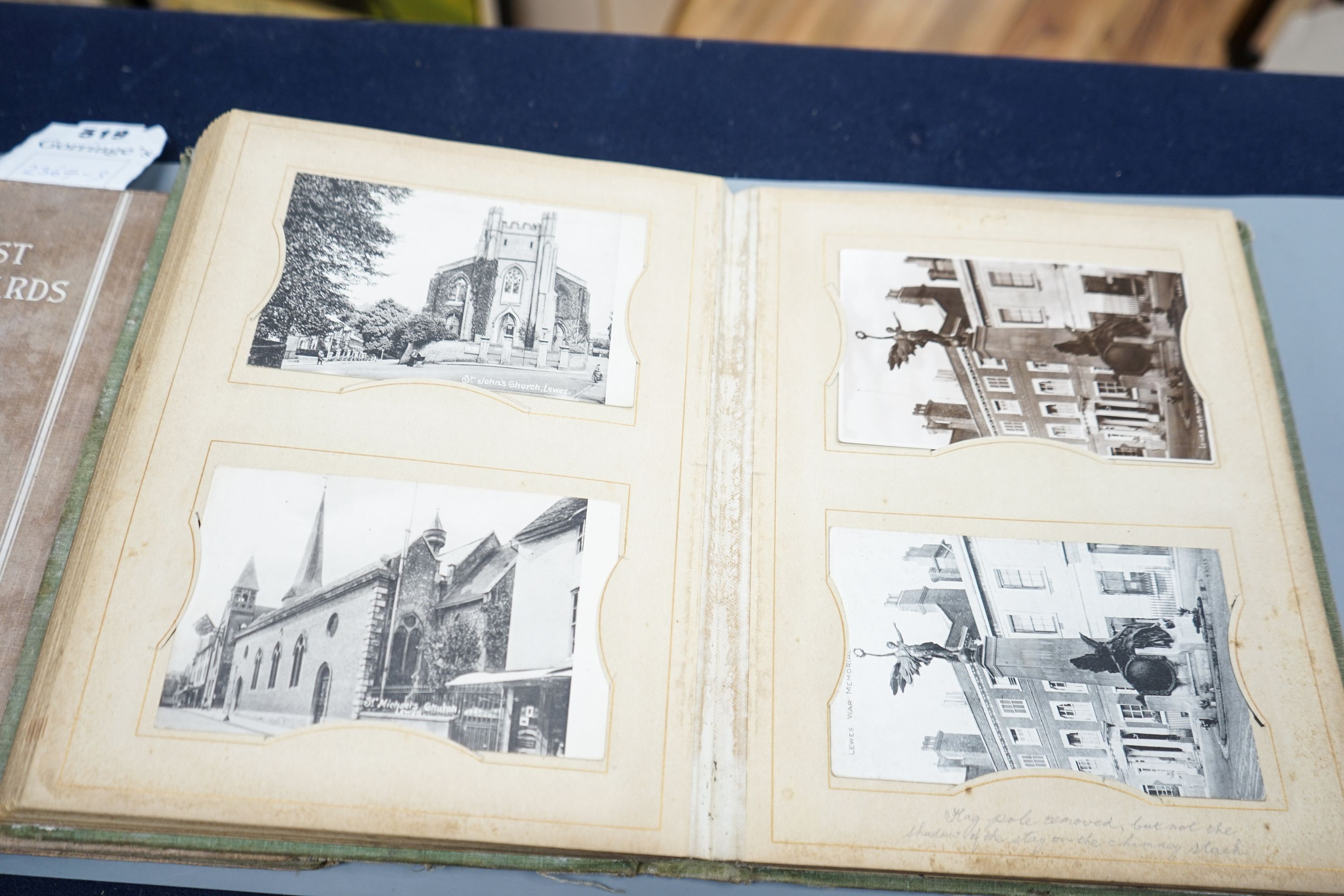 Two albums of Edwardian and later postcards, including Lewes and East Sussex topographical views